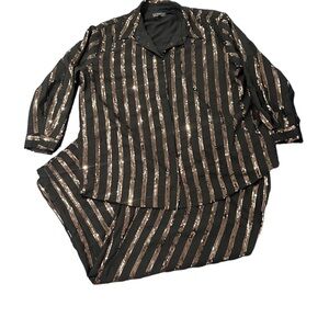 Eloquii Black and Gold Striped Set